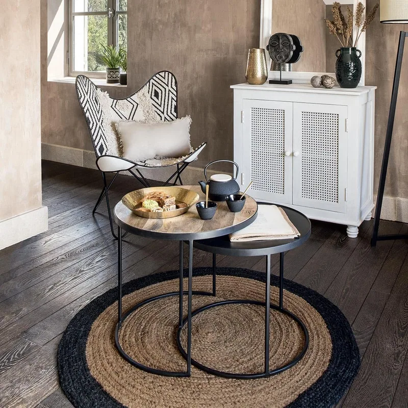 Atmosphera Createur D'Interieur Alfombra de yute borde negro D. 120 cm