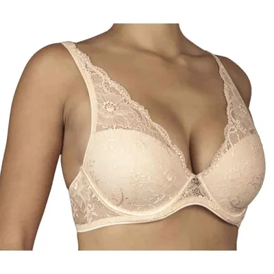 Selene Bralette de encaje con copa forrada acolchada y aro marfil talla 95B