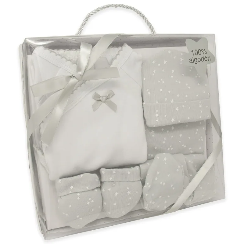 Duffi Baby Set primera puesta bebé recién nacido estrellas gris