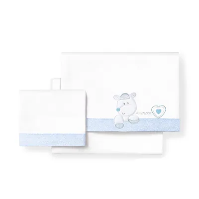 Interbaby Juego de sábanas de cuna Corazón Amoroso blanco y azul