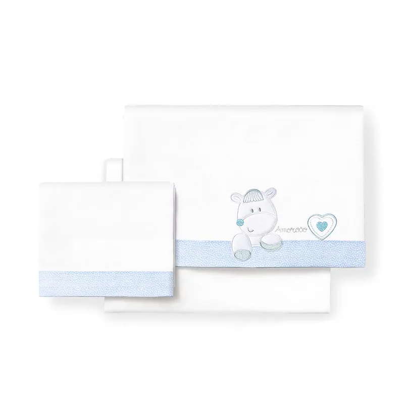 Interbaby Juego de sábanas de cuna Corazón Amoroso blanco y azul