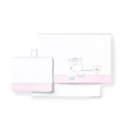 Interbaby Juego de sábanas de cuna Corazón Amoroso blanco y rosa