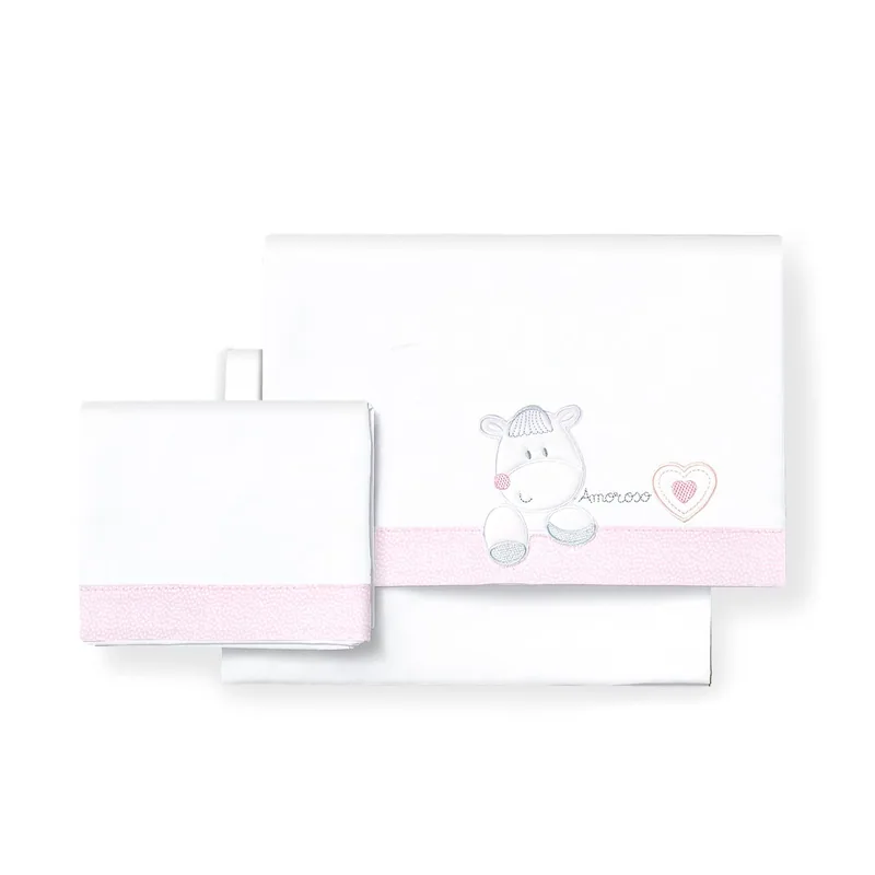 Interbaby Juego de sábanas de cuna Corazón Amoroso blanco y rosa