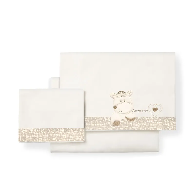 Interbaby Juego de sábanas de cuna Corazón Amoroso beige
