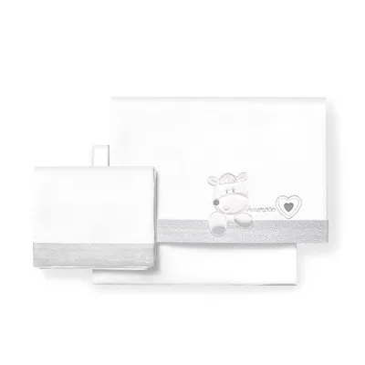Interbaby Juego de sábanas de cuna Corazón Amoroso blanco y gris