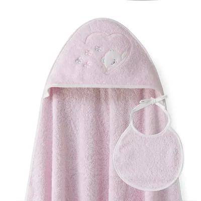 Interbaby Capa de Baño Bebe Rosa + Babero