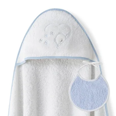 Interbaby Capa de Baño Bebe Blanco/Azul + Babero
