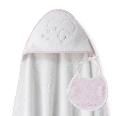 Interbaby Capa de Baño Bebe Blanco/Rosa + Babero