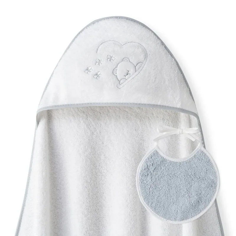 Interbaby Capa de Baño Bebe Blanco/Gris + Babero - 1 unidad