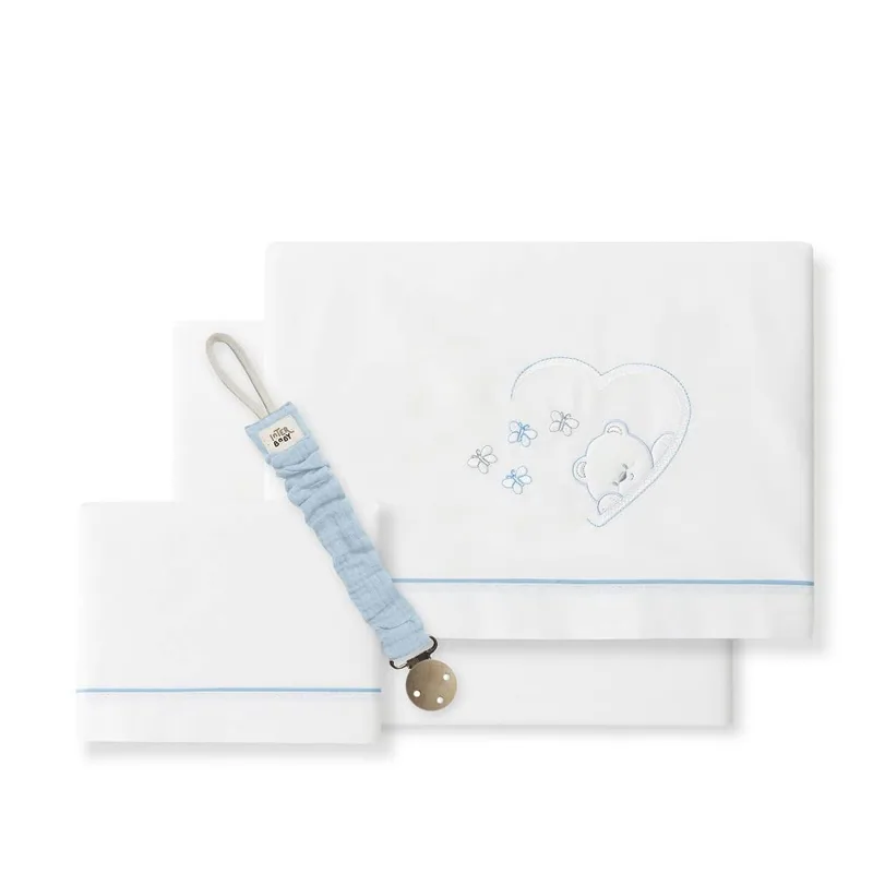 Interbaby Sábanas de cuna Oso Mariposa blanco y azul