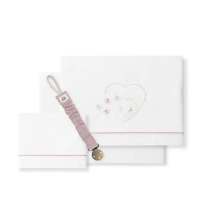 Interbaby Sábanas de cuna Oso Mariposa blanco y rosa