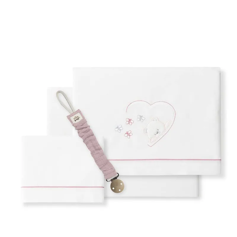 Interbaby Sábanas de cuna Oso Mariposa blanco y rosa
