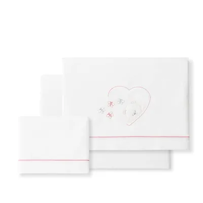 Interbaby Sábanas de cuna Oso Mariposa blanco y rosa – foto 2